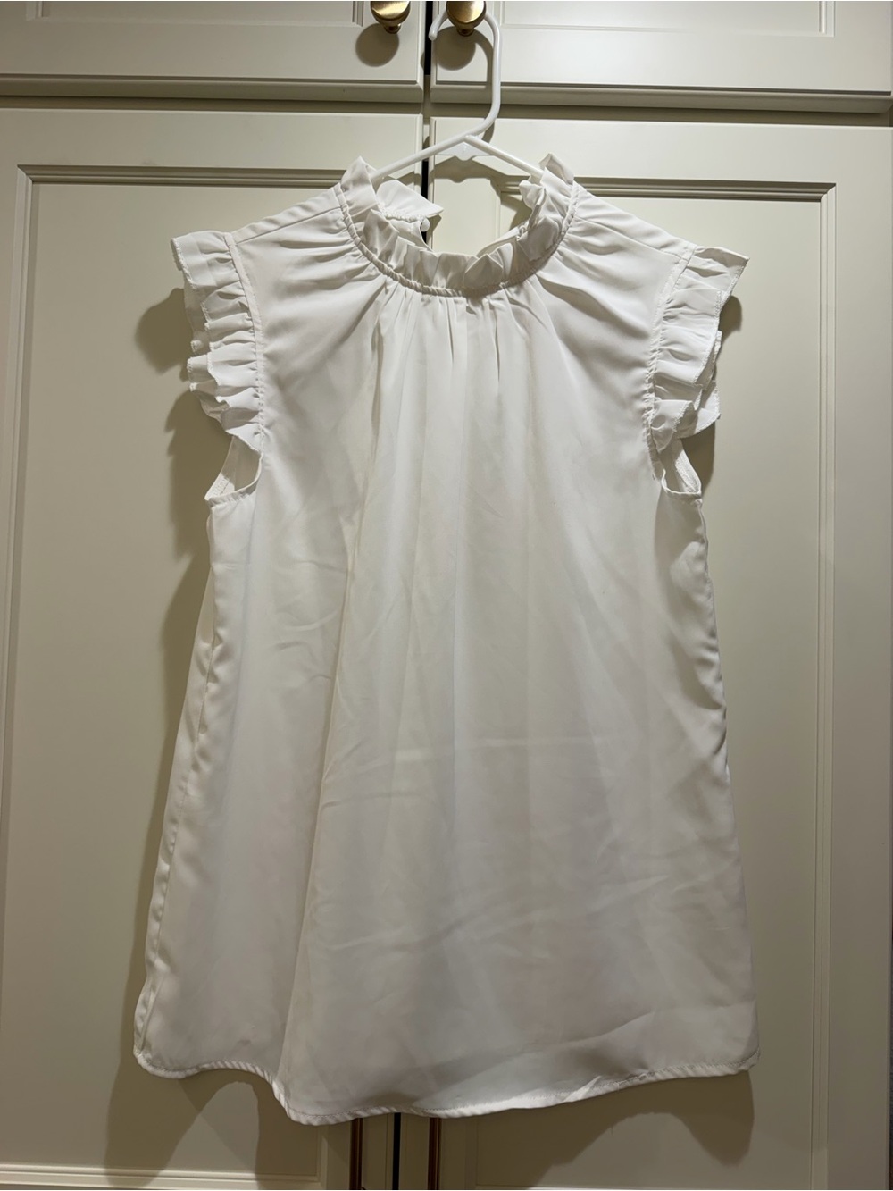 White Ruffle-Trim Sleeveless Tank Blouse